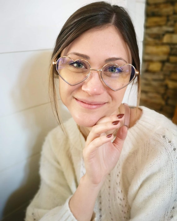 Gold Heart Shaped Computer Glasses Blue Light Blocking Glasses