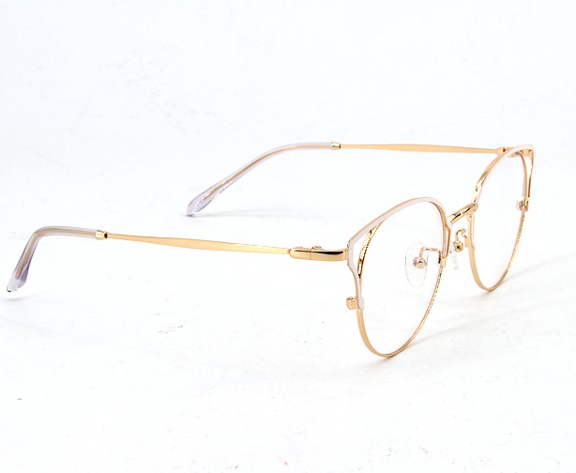 White & Gold Cat Eye Computer Glasses Non Prescription Blue Etsy