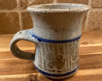 Vintage Handmade Pottery Speckled Stoneware Grey & Blue Mug ~ Bohemian Speckled Stoneware Mug ~ Campfire Speckled Grey and Blue Striped Mug