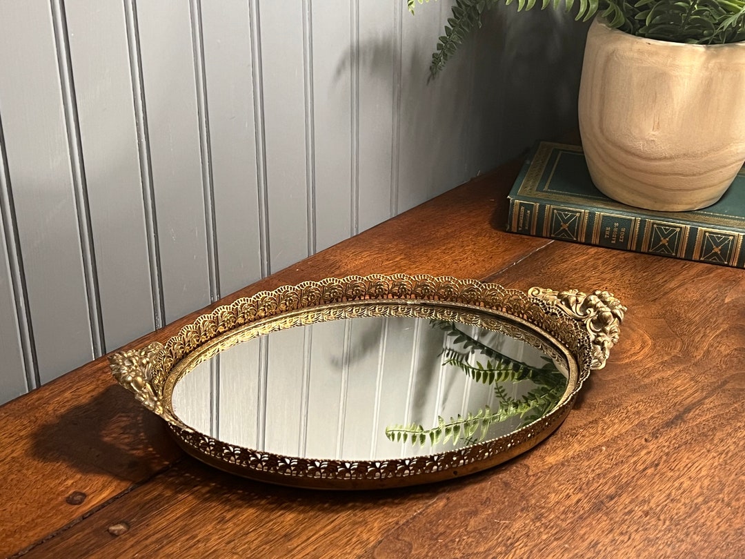 Oval Ornate Brass Vanity Mirror