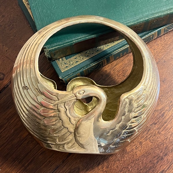 Vintage Solid & Heavy Brass Art Deco Swan Vase ~ Decorative Lovely Brass Art Deco Vase ~ Regal Office Bookshelf Decor