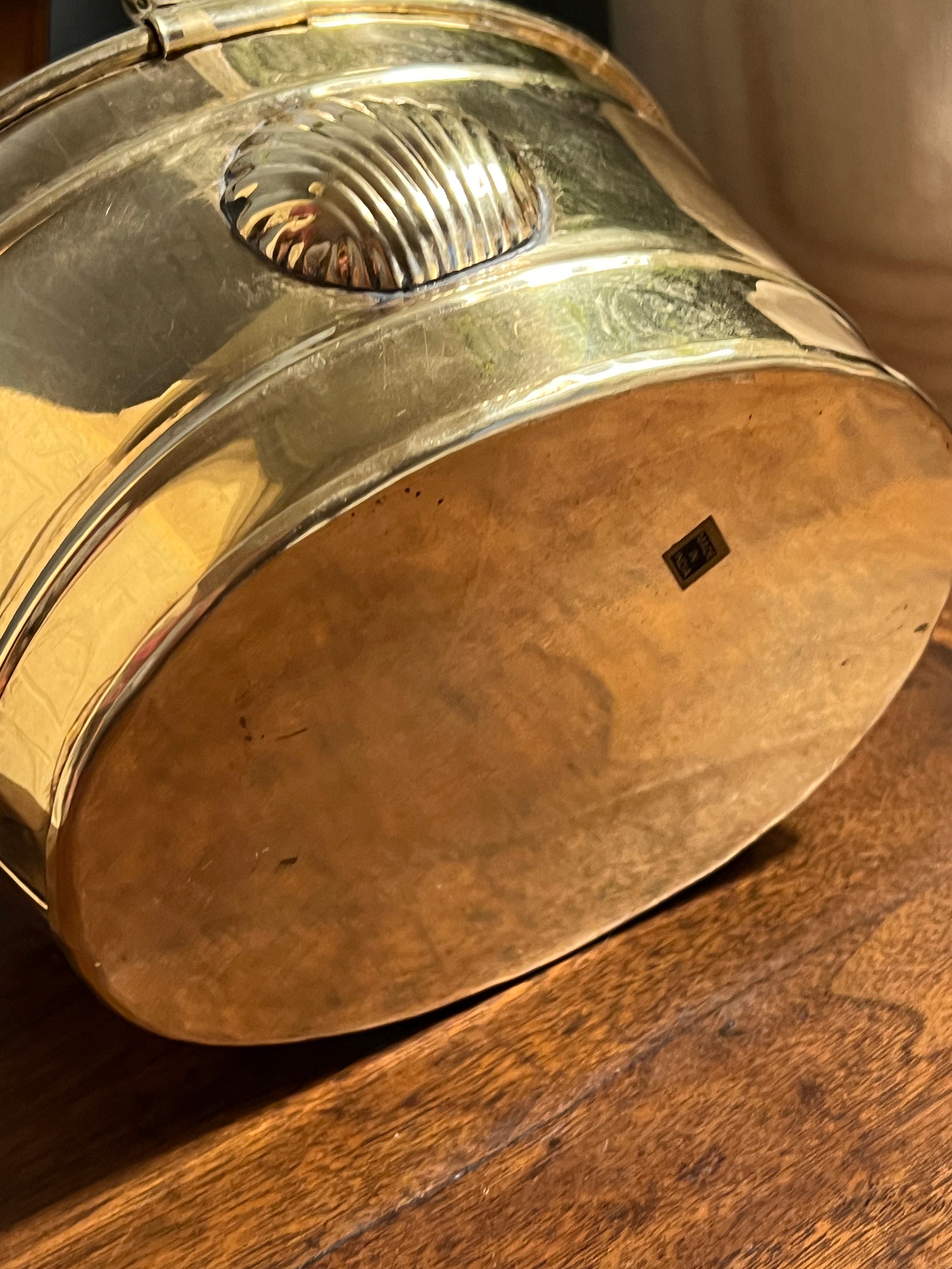Vintage Oval Solid Brass Seashell Indoor Planter Bucket Decorative