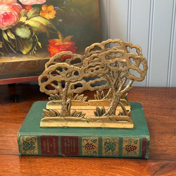 Vintage Mid-Century Brass Tree Letter/Mail/Napkin Holder ~ Art Nouveau/MCM Brass Letter Desk Organizer ~ Vintage Brass Letter Organizer