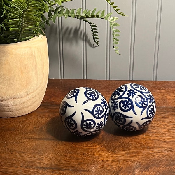 4" Blue and White Porcelain Balls Etsy