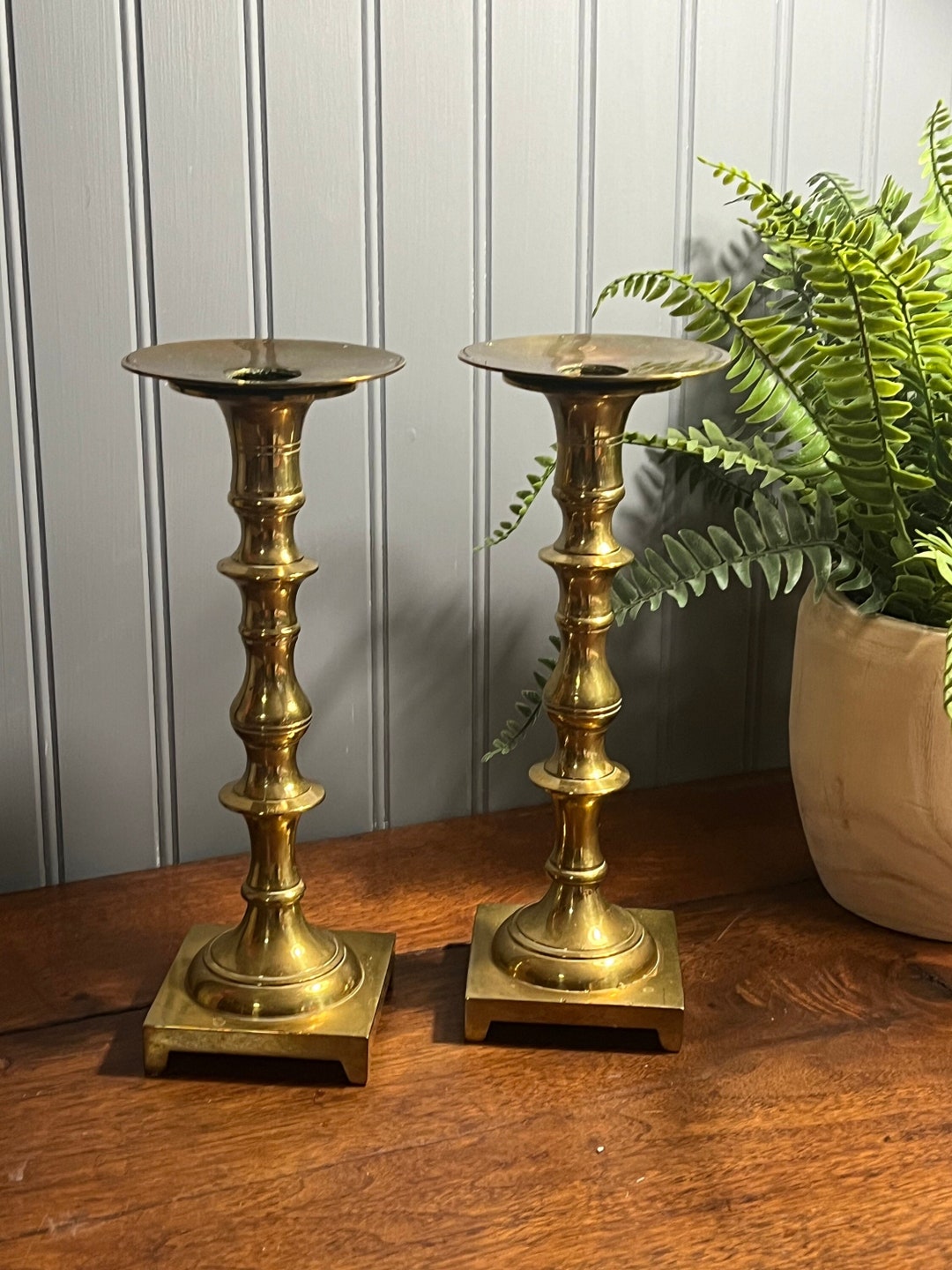 Set of 2/matching Vintage Solid Brass Taper Candlestick Holders ~ Heavy ...