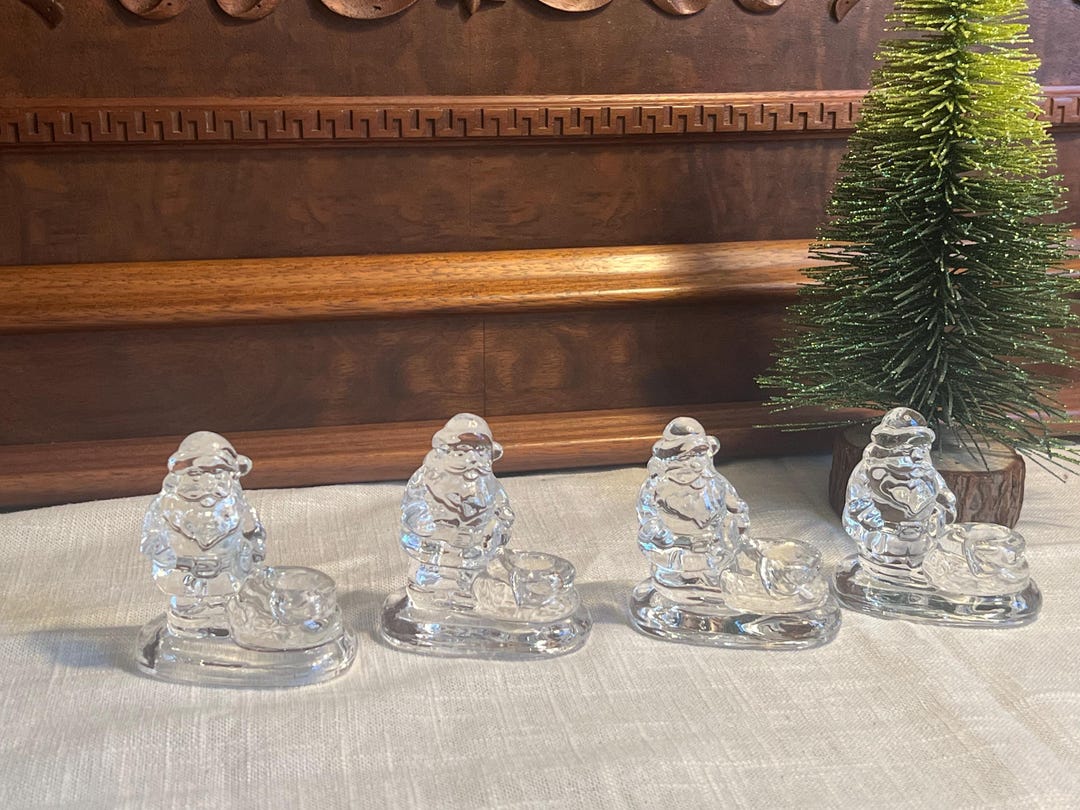 4 Supports Bougies Coniques Williams Sonoma Santa – Verre Transparent – Neufs Boîte