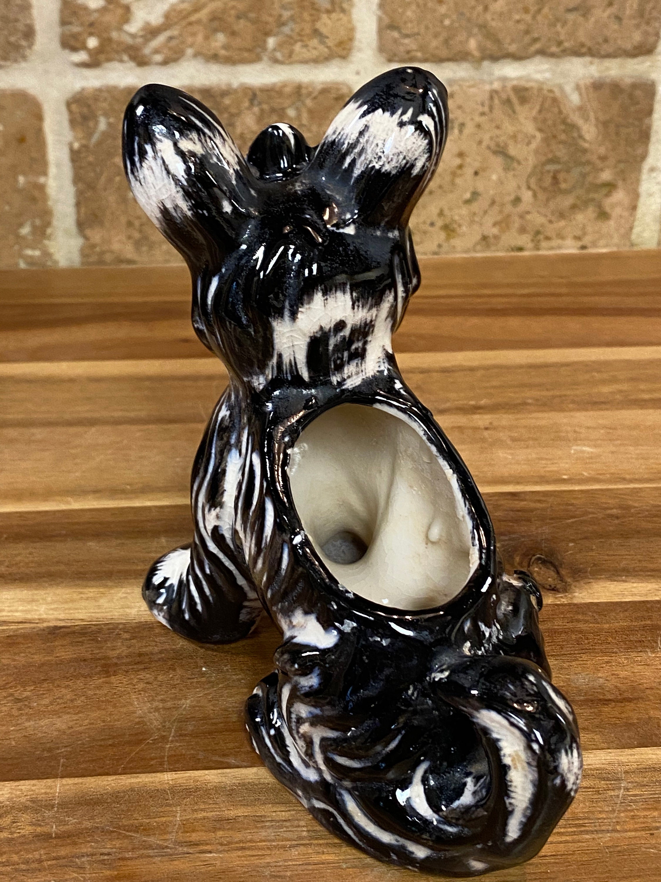 Vintage Ceramic Glazed Black & White Scottish Terrier Figurine