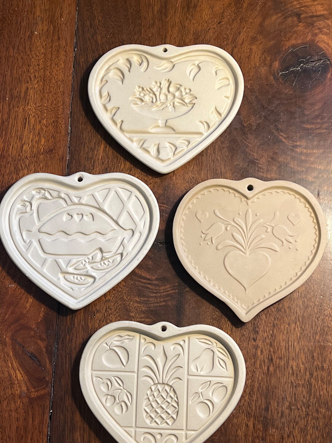 Set of 4/vintage Heart Shaped Clay Cookie Molds by Brown Bag Etsy