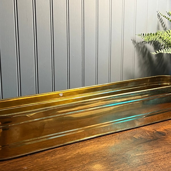 Vintage 26" Oblong Solid Brass Indoor Planter ~ Long Solid Brass, Decorative Sturdy Oval Storage Pot, Box, Bucket, Bin, Basket