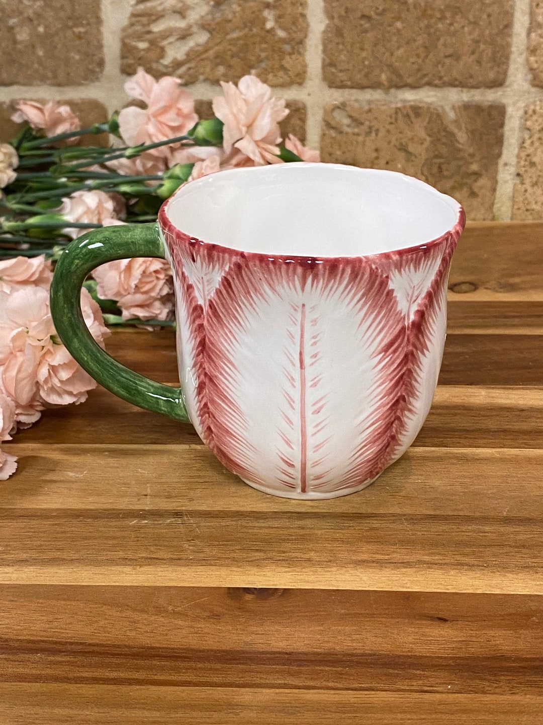 Vintage White Ceramic Hand-painted Pink Rose Petal Coffee Tea Mug ...