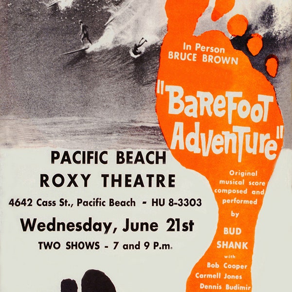 Barefoot Adventure Vintage Surf Movie Poster print,