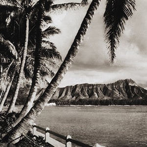 Vintage Hawaii, Retro Diamond Head, Waikiki Photograph, Poster, Print, Oahu HI