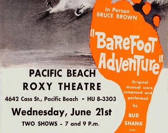 Barefoot Adventure Vintage Surf Movie Poster print,