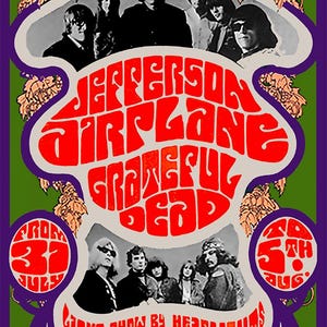 Jefferson Air Plane, Grateful Dead 1967  Concert Poster Print