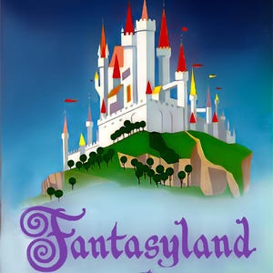 Fantasyland in Disneyland 1950s Vintage Illustration Poster Print