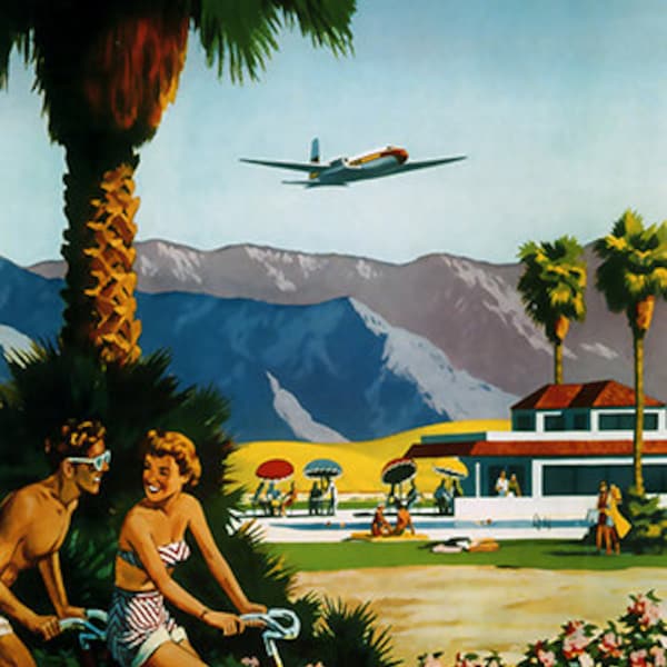 Western Airlines  to Palm Springs CA 1950s Reproduction Travel Poster Print