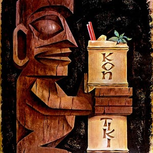Impresión de póster con la portada del menú del Kon Tiki vintage
