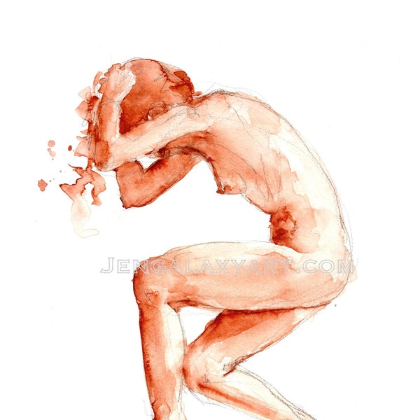 Nude Female Art, Watercolor Sketch Print, Art Print, Female Body Art, Loose Watercolors