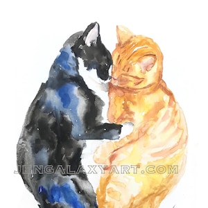 Tuxedo and Tabby, Love Cats Artwork, Watercolor Print, Cats, Art Print, Cat Watercolor image 1