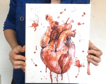 Human Heart Painting, Heart Palpitations, Watercolor Print, Human Anatomy Art, Art Print, Medical Art, Painting Anatomical Heart