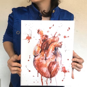 Human Heart Painting, Heart Palpitations, Watercolor Print, Human Anatomy Art, Art Print, Medical Art, Painting Anatomical Heart