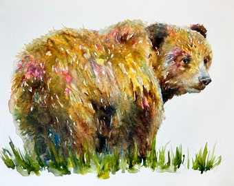 Bear Watercolor Print: Woodland Nursery Art