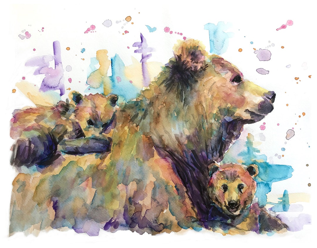 Bear Art, Watercolor Print, Art Print, Mama Bear, Children's Room Art, Bear  Lovers Gift 