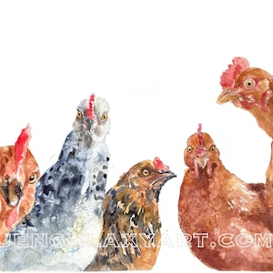 The Rothenbirds, Chicken Painting, Watercolor Print, Art Print, Chickens Art, Bird Art, Bird Painting, Watercolor Chicken