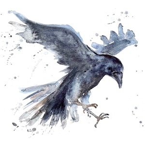 Crows, Raven Art,  Watercolor Print, Art Print, Black Birds Art, Bird Art, Bird Painting, Watercolor Raven Painting, Witch Craft