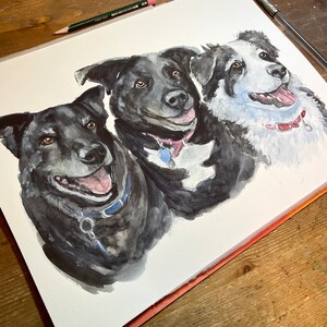 Custom Pet Portrait Multiple Pets, Hand Painted Portrait, Memorial Pet, Dog Portrait, Cat Portrait, Gift, Pet Loss, Watercolor Painting