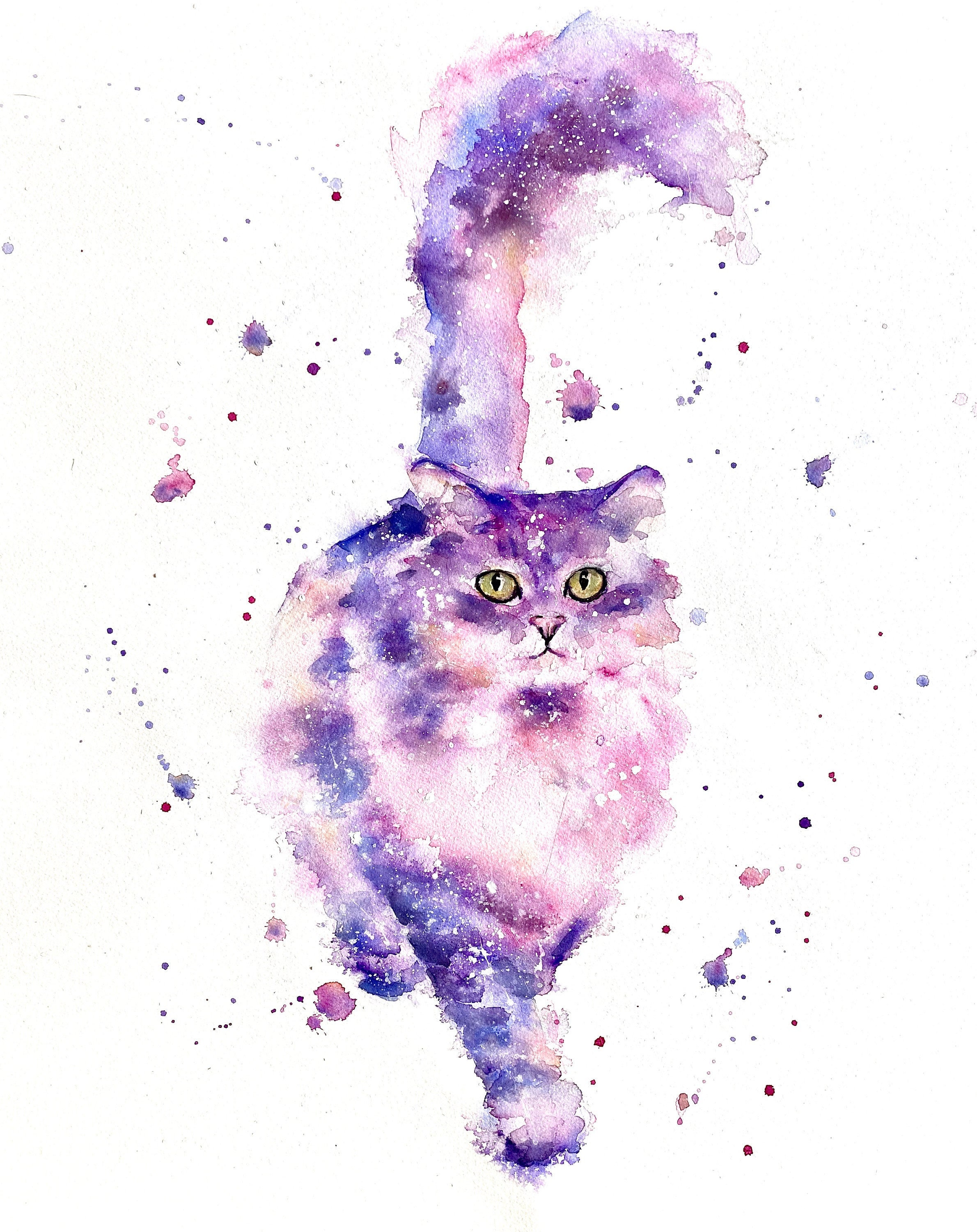 Watercolor galaxy painting cat  Desenhos aquarela, Aquarela