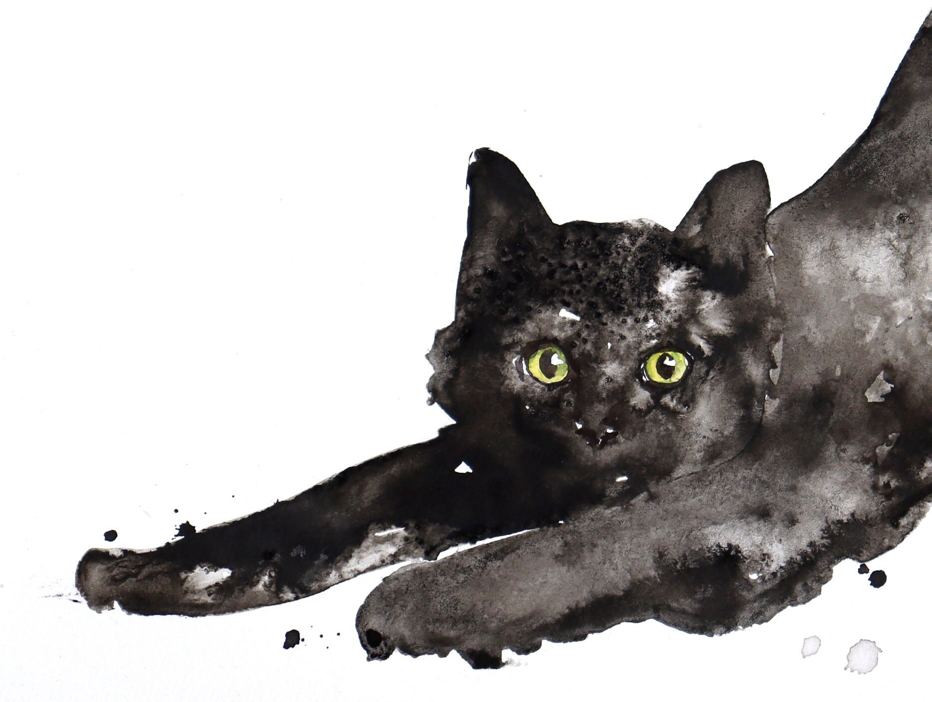Black Cat Art Watercolor Print Art Print Childrens Room - Etsy
