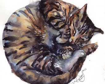 Katzenkunst, Braun Tabby, Katzenliebhaber Geschenk, Kunstwerk, Aquarelldruck, Katzen, Kunstdruck, Katze Aquarell