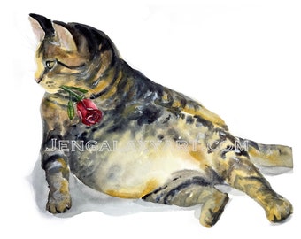 Cat Art, love Art, Tabby Cat Artwork, Sexy Cat, Watercolor Print,  Watercolor Cat Art, Dog Painting, art  Print, Fun Art, Nursery Decor