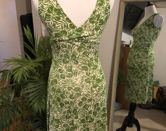 DVF Green & White Silk Floral Sleeveless Dress 4