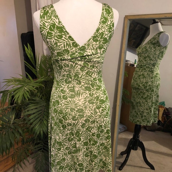 DVF Green & White Silk Floral Sleeveless Dress 4