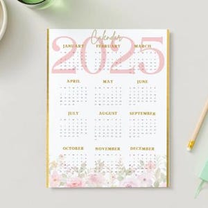 2025 Yearly Printable Calendar, 2025 Year at Glance, 2025 Digital Calendar