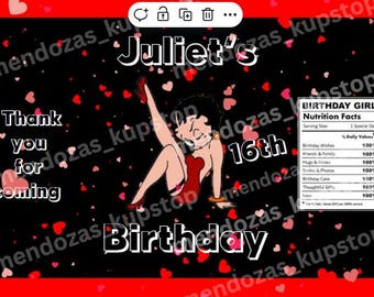 Betty Boop Customized Chip Bags, Personalized Chip Bags, Party Favors, Birthday Ideas, Printable Digital PDF
