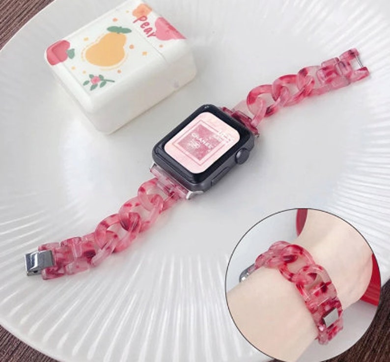 Resin Chain Link Apple Watch Band Flower White Jade Resin Etsy