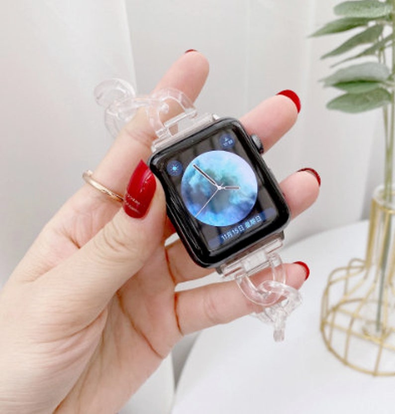 Resin Chain Link Apple Watch Band Flower White Jade Resin Etsy