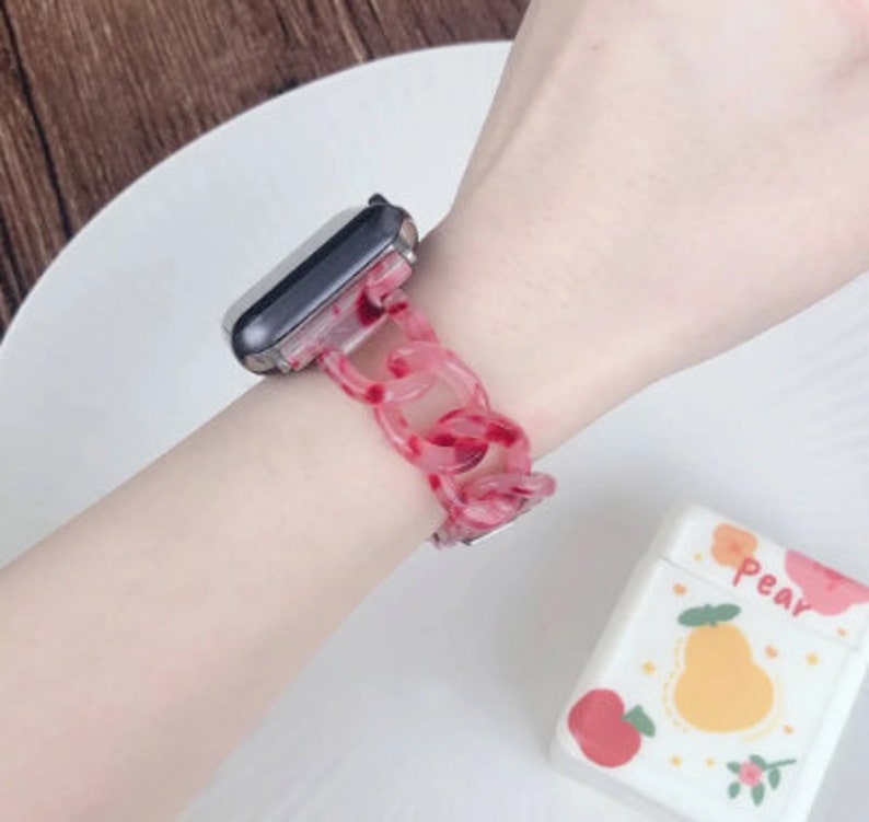 Resin Chain Link Apple Watch Band Flower White Jade Resin Etsy