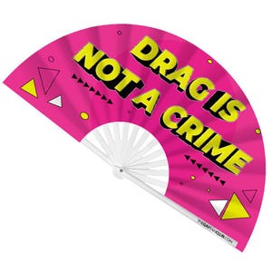 UV Reactive Bamboo Folding Fan: Drag Is Not A Crime - Pride Accessory