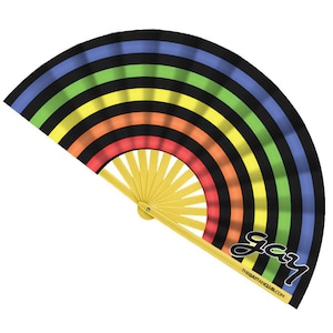 Electric Rainbow Fan – Bright Bamboo Folding Festival Fan for Music Festivals & Pride Events
