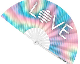 One Love - Glow in the Dark Oversized Bamboo Clack Fan for Raves and Festivals