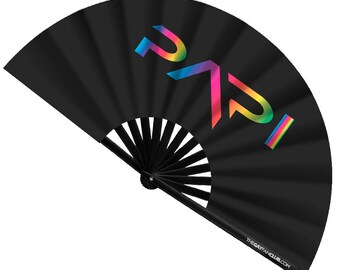 Papi Fan – Colorful Bamboo Folding Festival Fan for Pride Parades & Drag Events