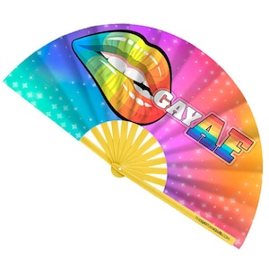 UV Reactive Bamboo Folding Fan: Gay AF Pride Rave Accessory