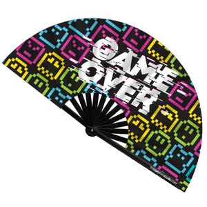 Game Over Fan – Bold Bamboo Folding Hand Fan for Pride & Drag Celebrations