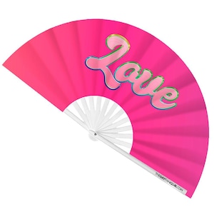 UV Reactive Bamboo Folding Fan: Love Design - Pride & Drag Events