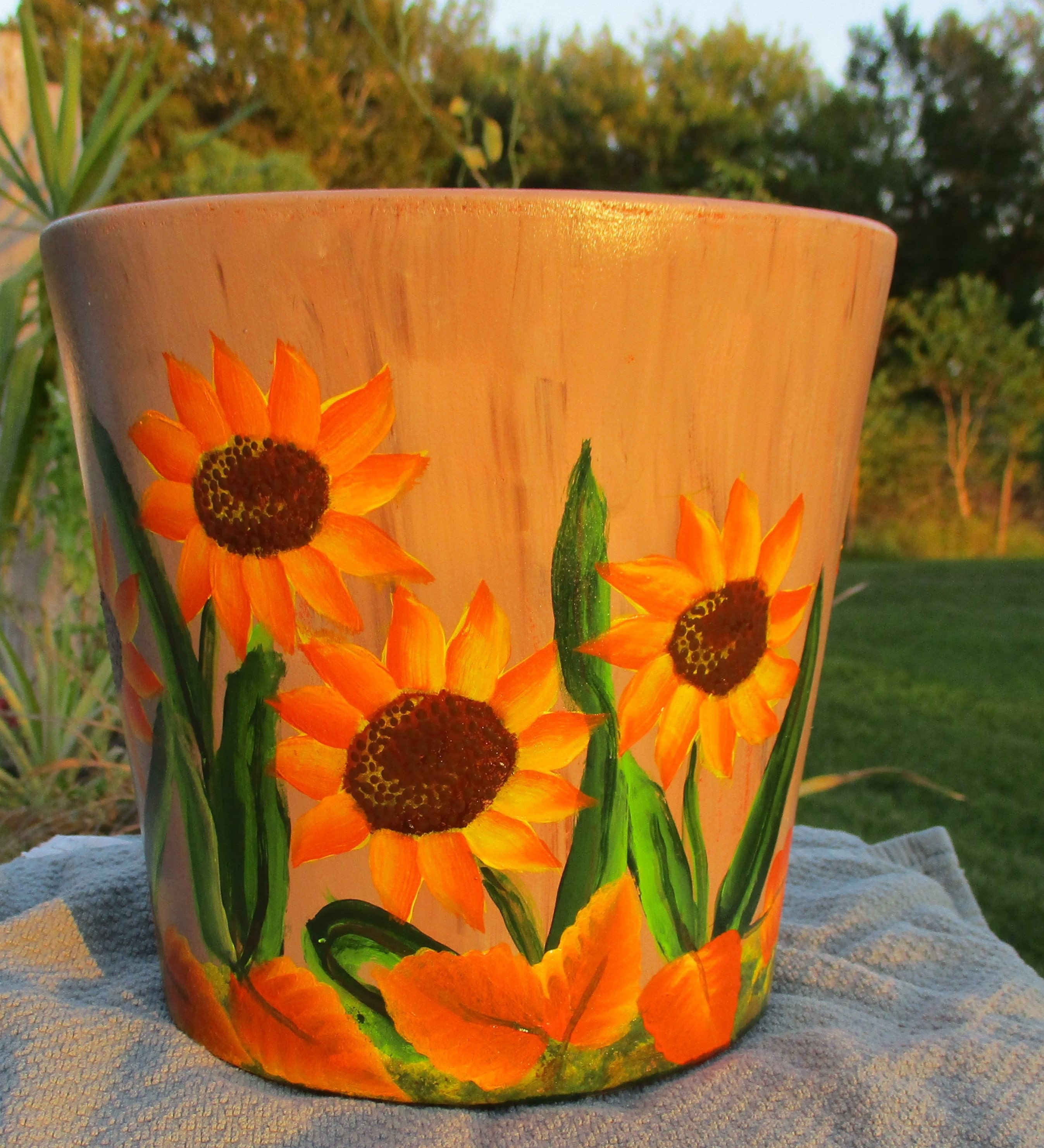 sunflowers hand painted garden planter pot bright Etsy
