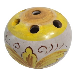 Vintage Italian Pottery Yellow Small Flower Frog, Pin, Pencil Holder.
